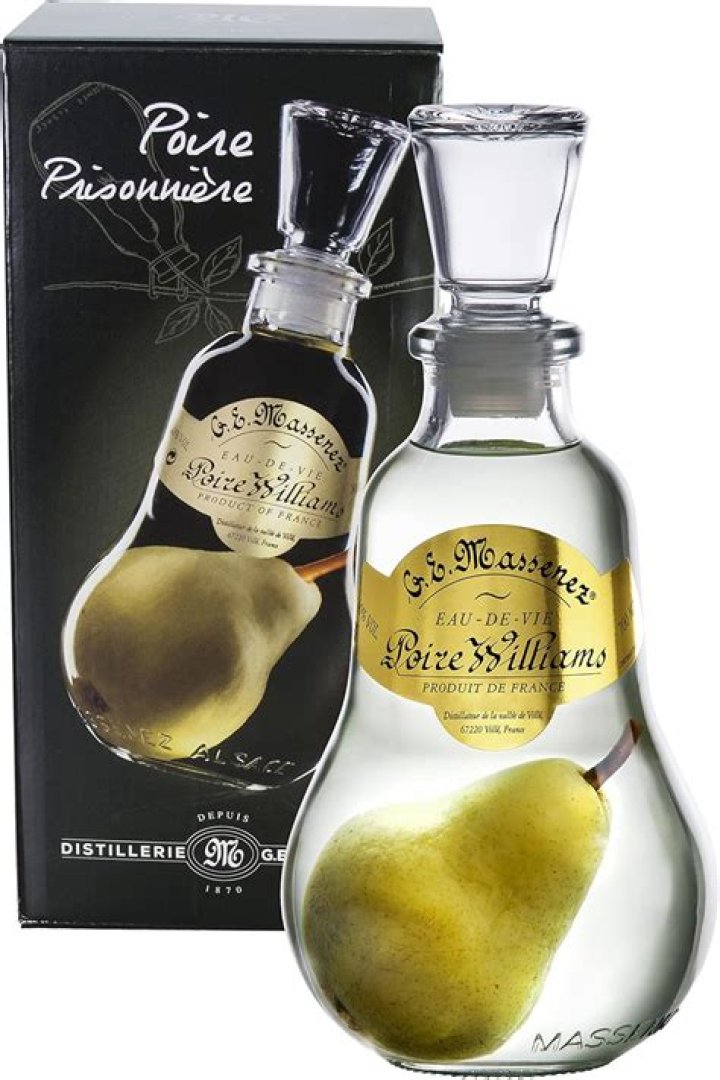 How do they get the pear in the Poire Williams bottle?