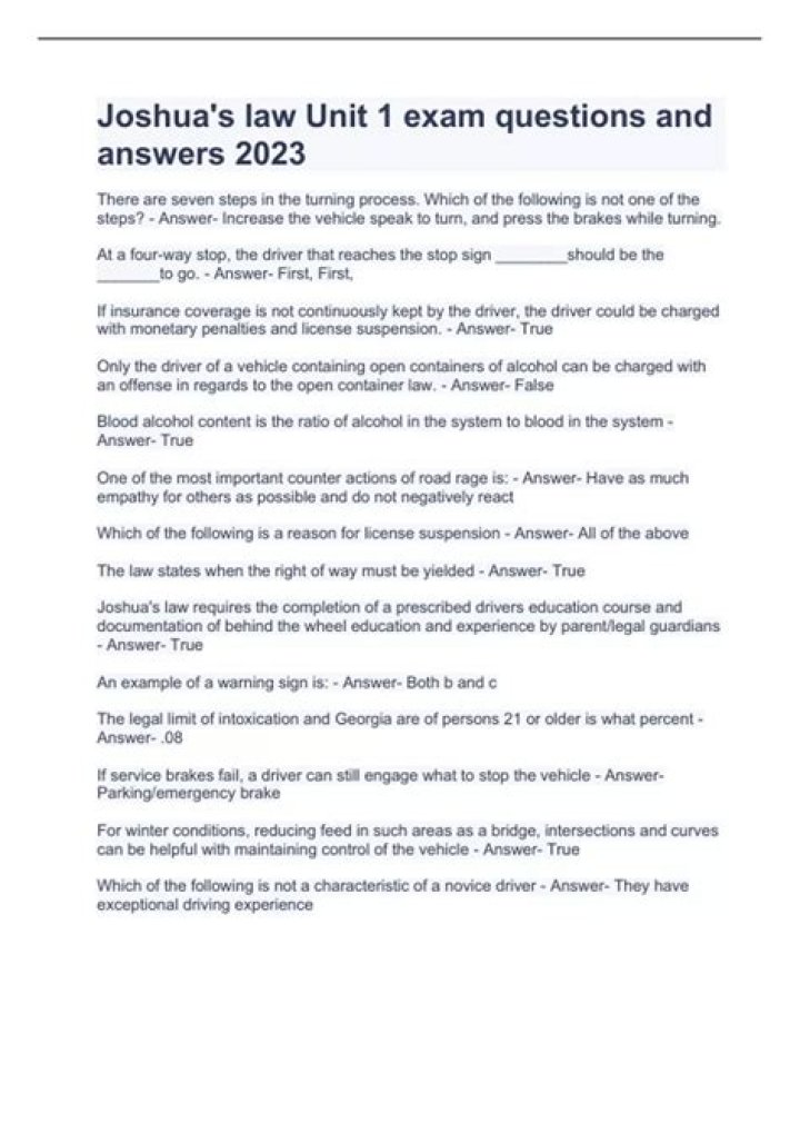 How many questions are on the Joshua’s Law final exam?