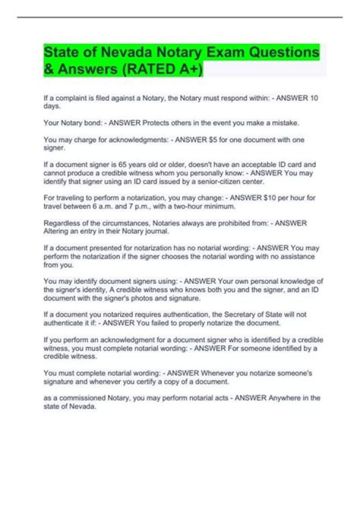 How many questions are on the Nevada notary exam?