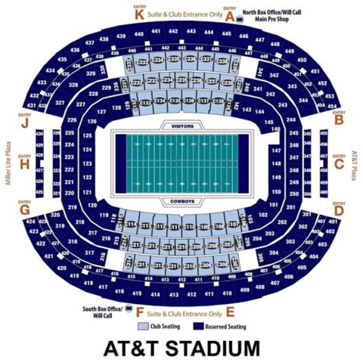 How many seats are in a row at AT&T Stadium?