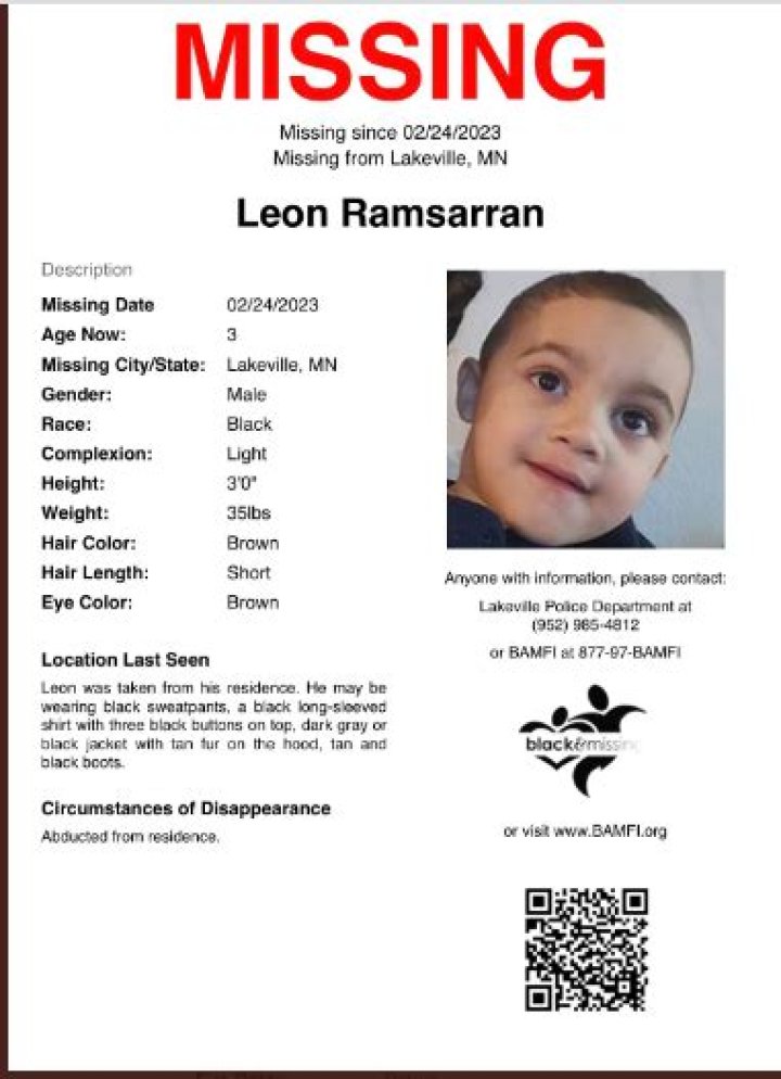 Leon Ramsarran desription: Amber Alert issued for 3-year-old missing from his Lakeville home, Minnesota