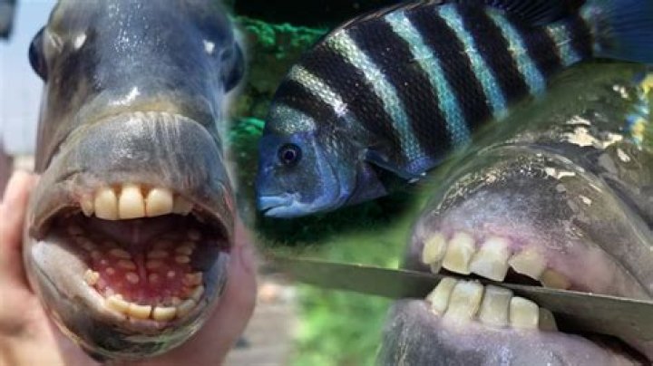 Photos of fish with human mouth and teeth pops up