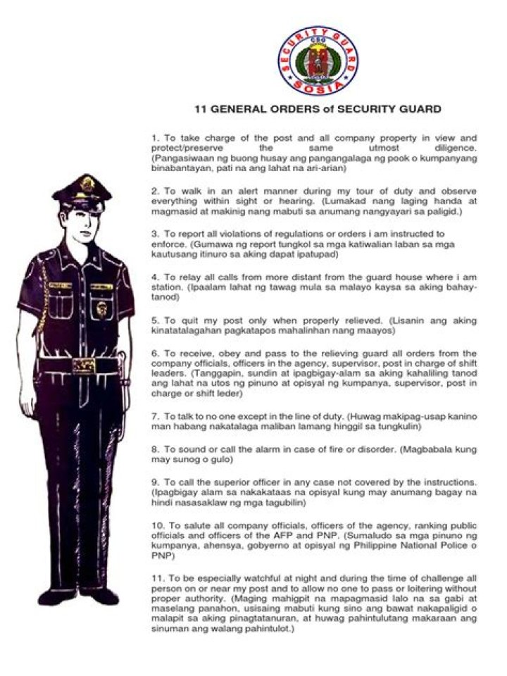 What are the 11 General Orders of security guard?