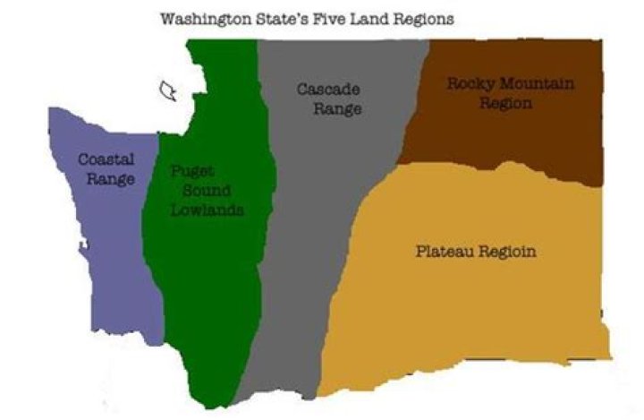 What are the 5 land regions in Washington?