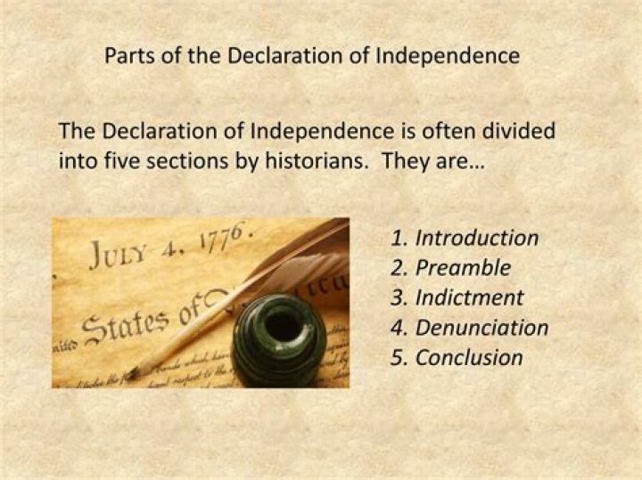 What are the five parts of the Declaration of Independence?