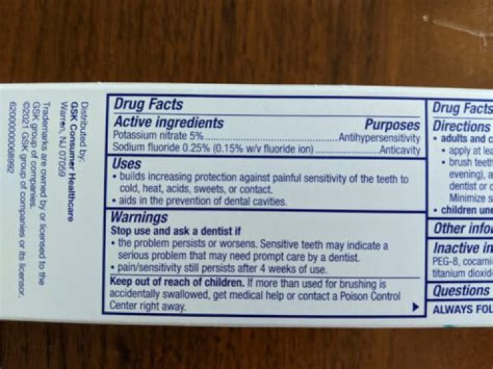 What are the ingredients in Sensodyne toothpaste?
