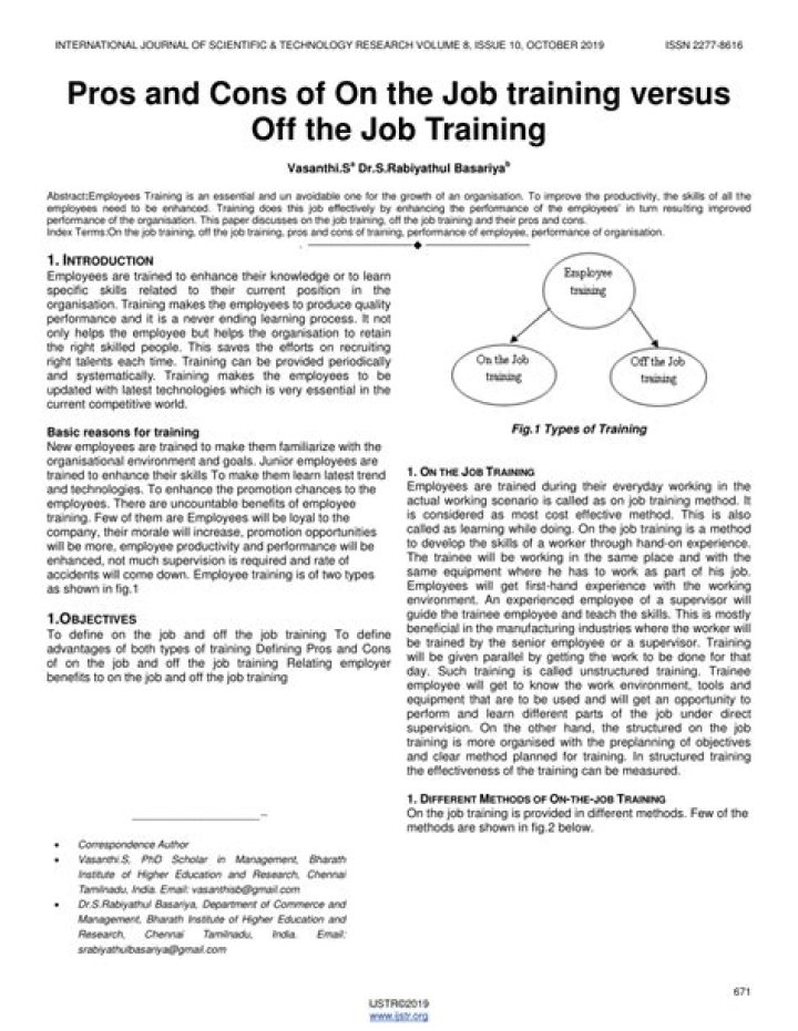 What are the pros and cons of on the job training?