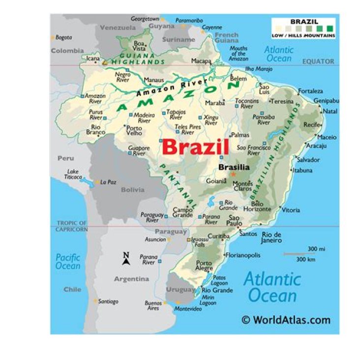 What is the absolute and relative location of Brazil?