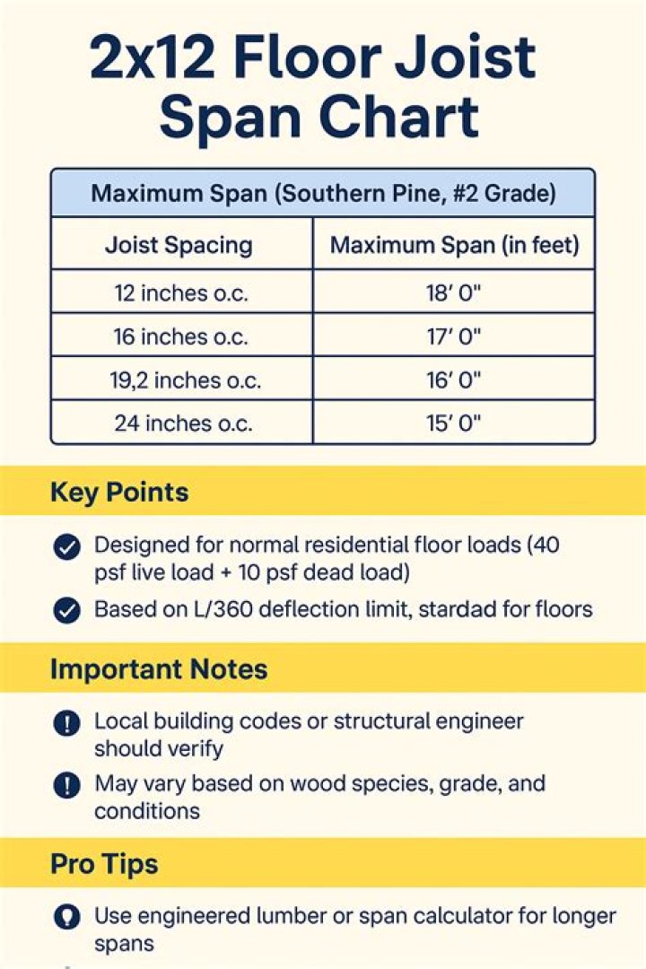 What is the maximum span for a 2x12 floor joist?