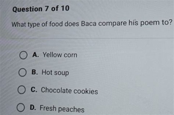 What type of food does Baca compare his poem to?