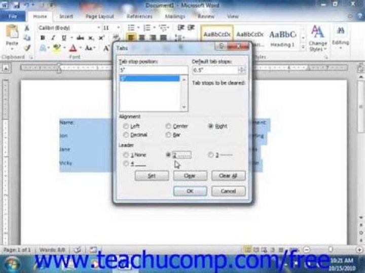 Where is the Tabs dialog box in Word 2013?