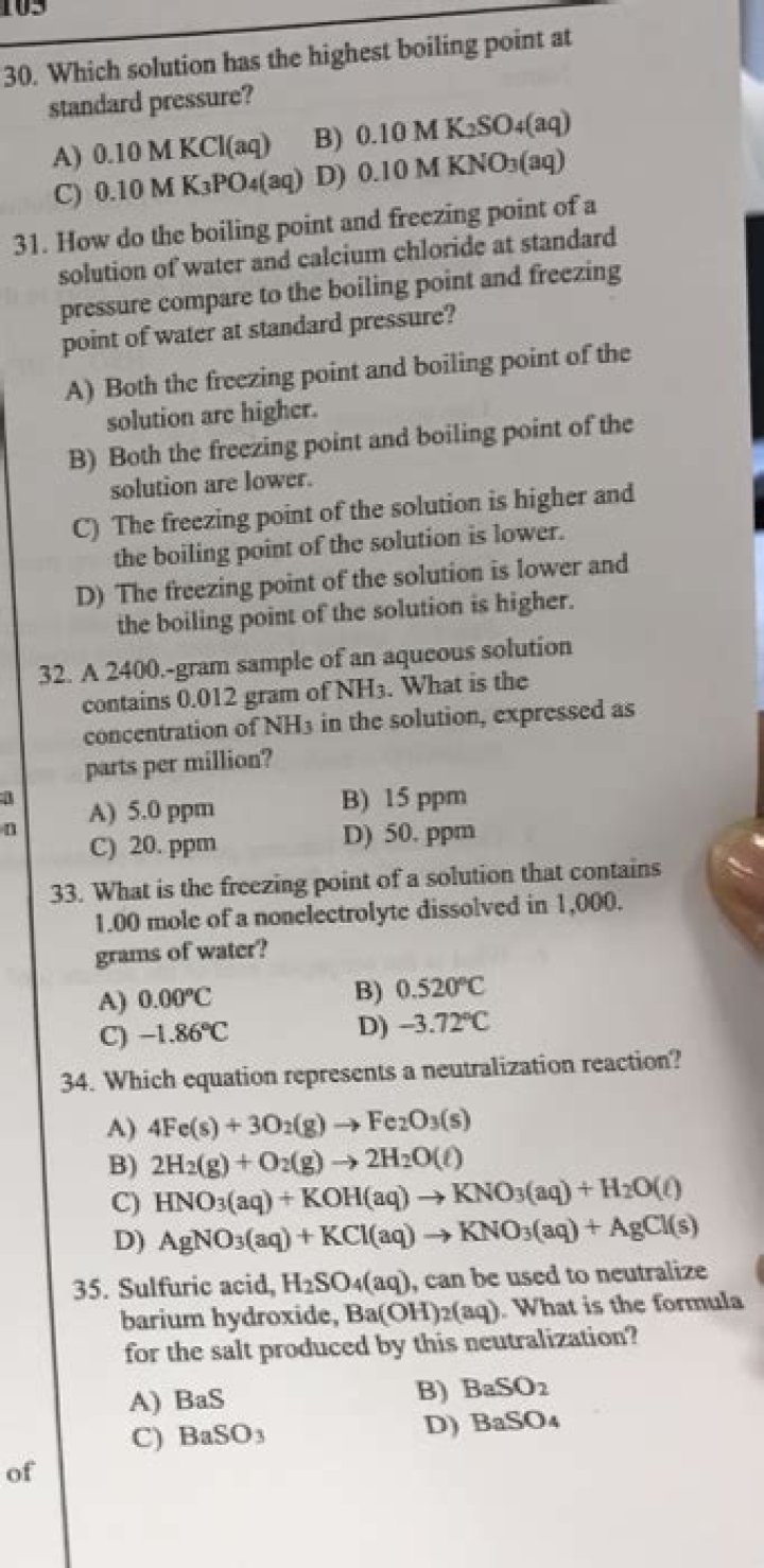 Which aqueous solution has the highest boiling point at standard pressure?